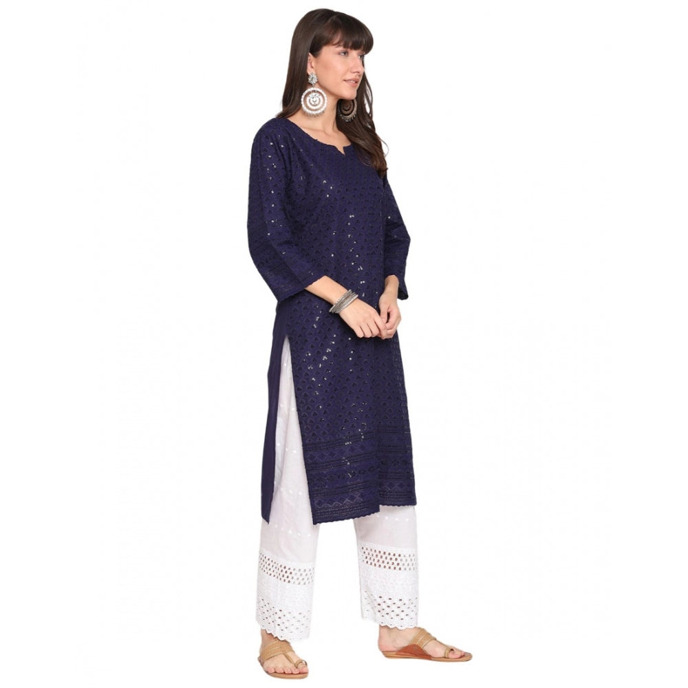 Casual 3/4th Sleeve Chikan Embroidery Cotton Kurti