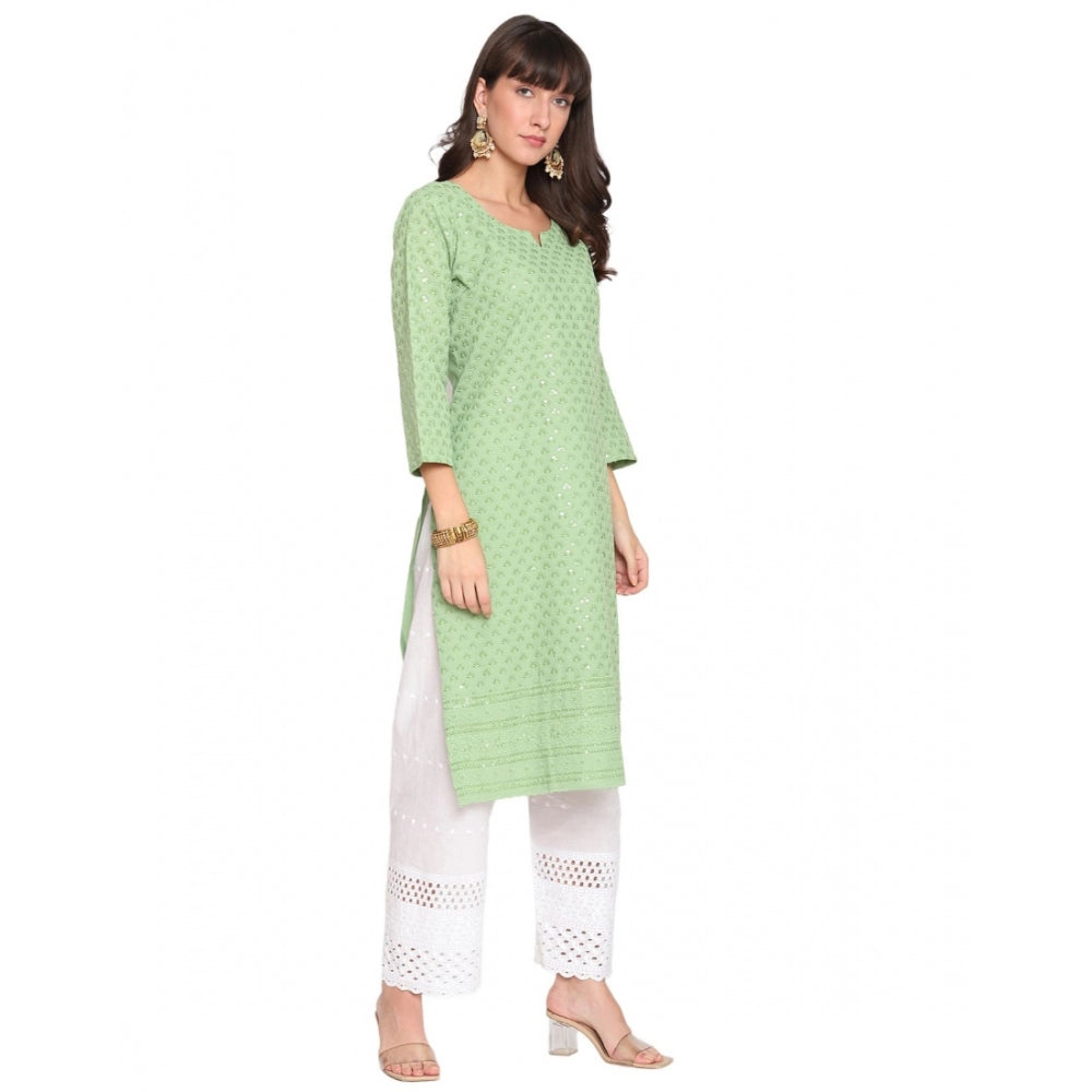 Casual 3/4th Sleeve Chikan Embroidery Cotton Kurti