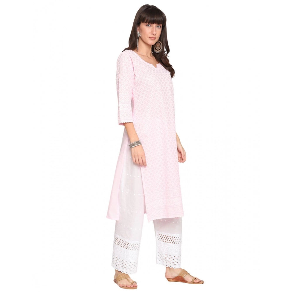 Casual 3/4th Sleeve Chikan Embroidery Cotton Kurti