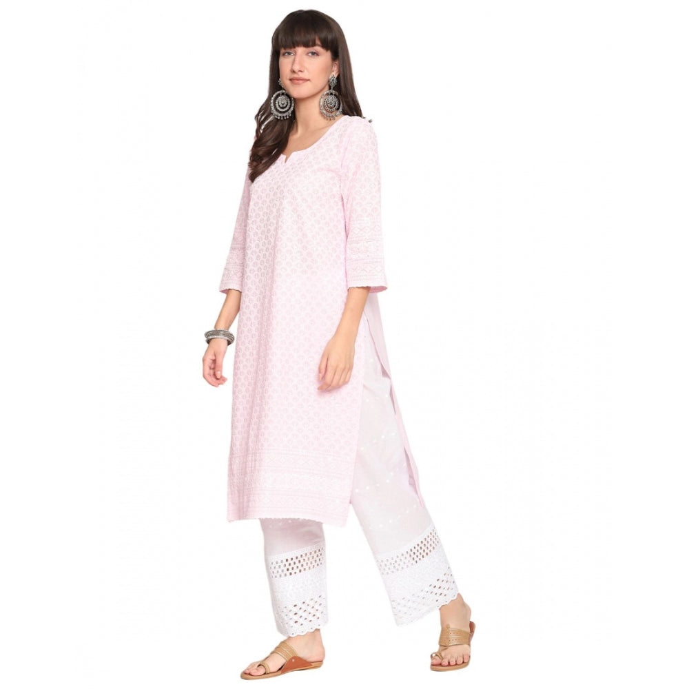 Casual 3/4th Sleeve Chikan Embroidery Cotton Kurti