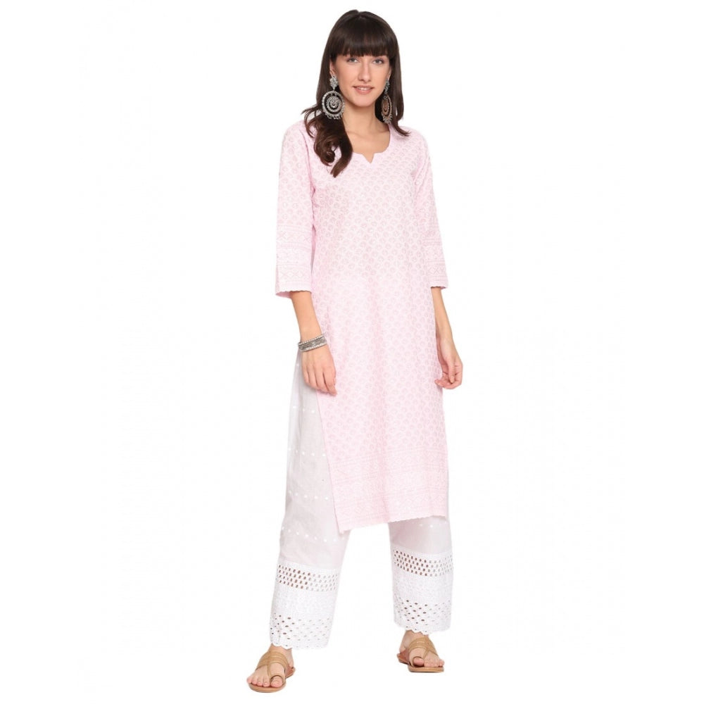 Casual 3/4th Sleeve Chikan Embroidery Cotton Kurti