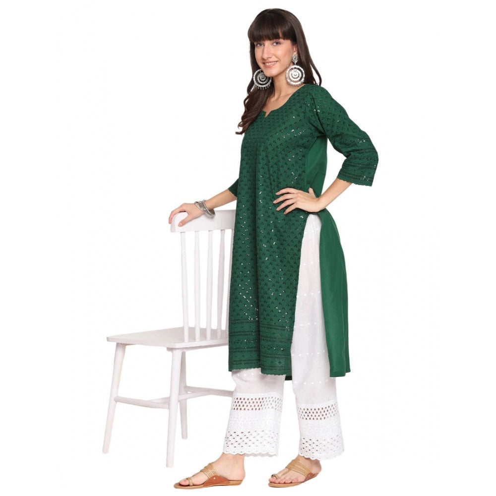 Casual 3/4th Sleeve Chikan Embroidery Cotton Kurti