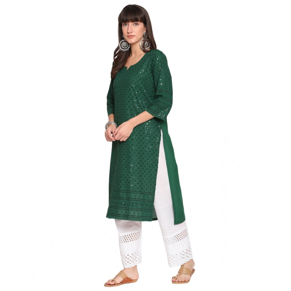 Casual 3/4th Sleeve Chikan Embroidery Cotton Kurti