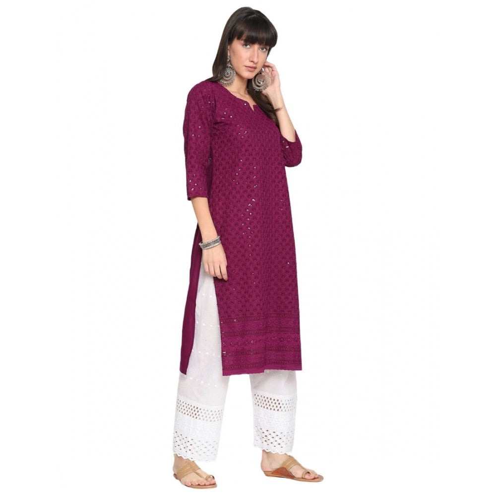 Casual 3/4th Sleeve Chikan Embroidery Cotton Kurti