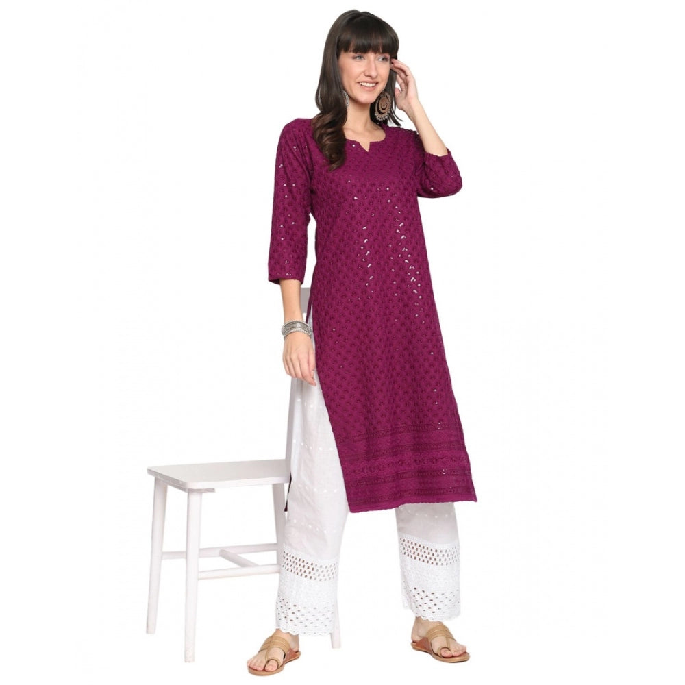 Casual 3/4th Sleeve Chikan Embroidery Cotton Kurti