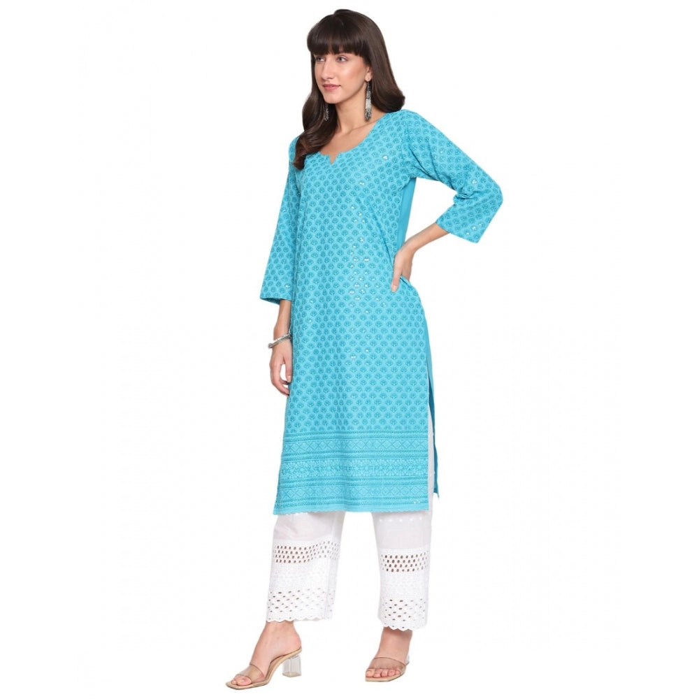 Casual 3/4th Sleeve Chikan Embroidery Cotton Kurti