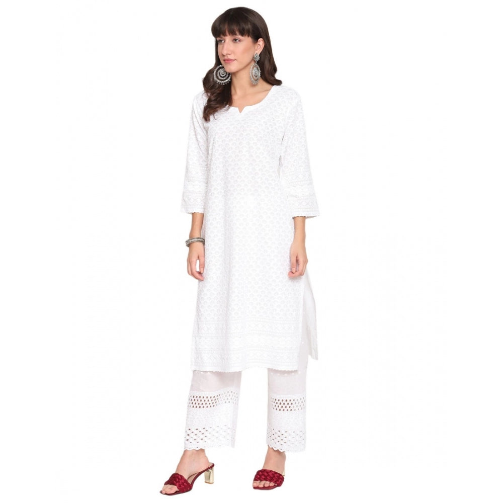 Casual 3/4th Sleeve Chikan Embroidery Cotton Kurti