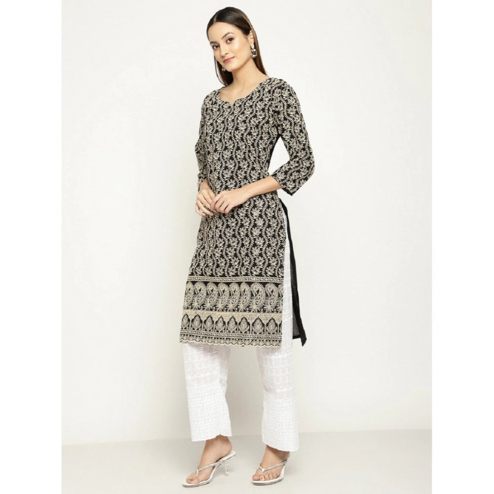 Casual 3/4th Sleeve Chikan Embroidery Cotton Kurti