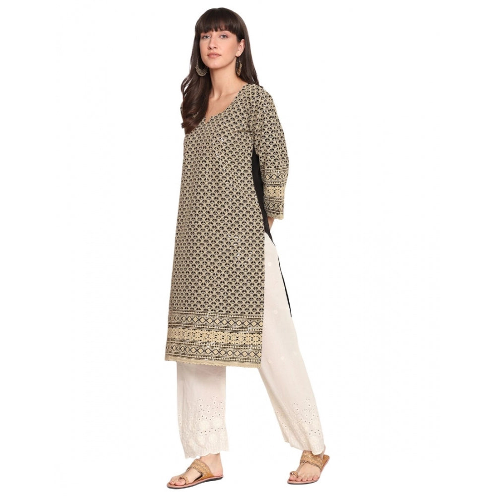 Casual 3/4th Sleeve Chikan Embroidery Cotton Kurti