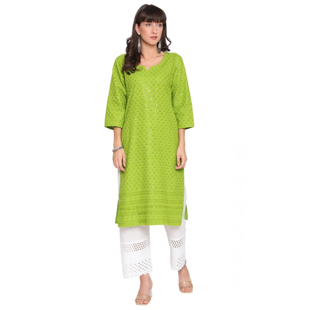 Casual 3/4th Sleeve Chikan Embroidery Cotton Kurti