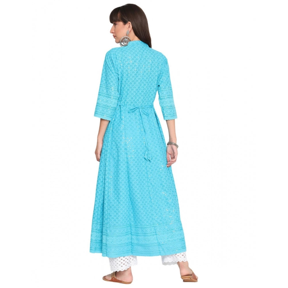 Casual 3/4th Sleeve Chikan Embroidery Cotton Kurti