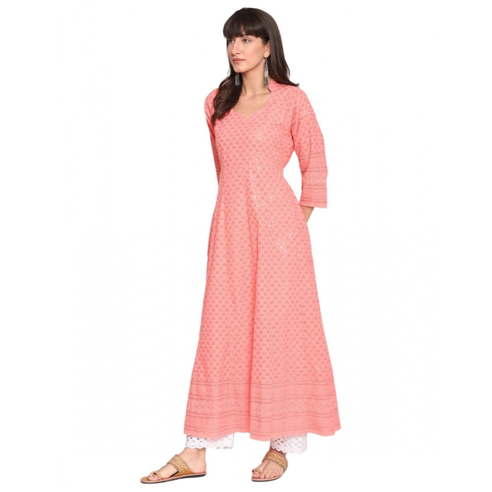 Casual 3/4th Sleeve Chikan Embroidery Cotton Kurti