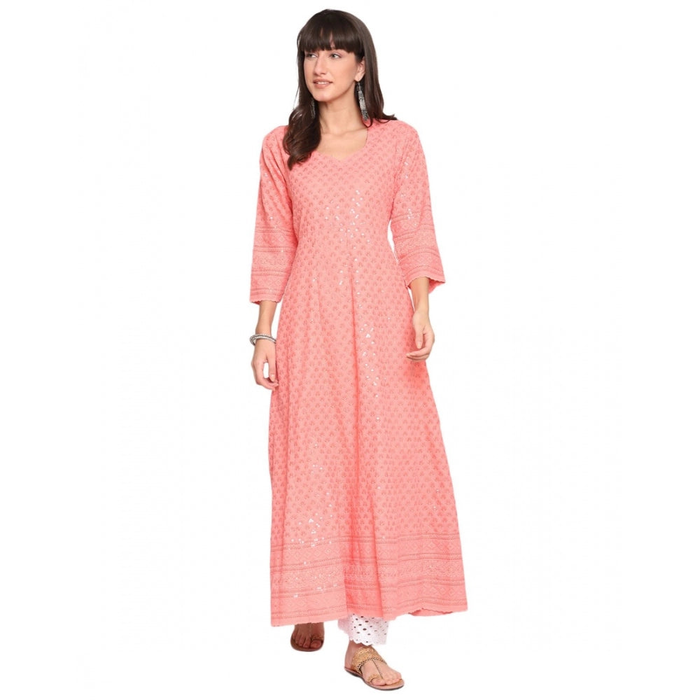 Casual 3/4th Sleeve Chikan Embroidery Cotton Kurti