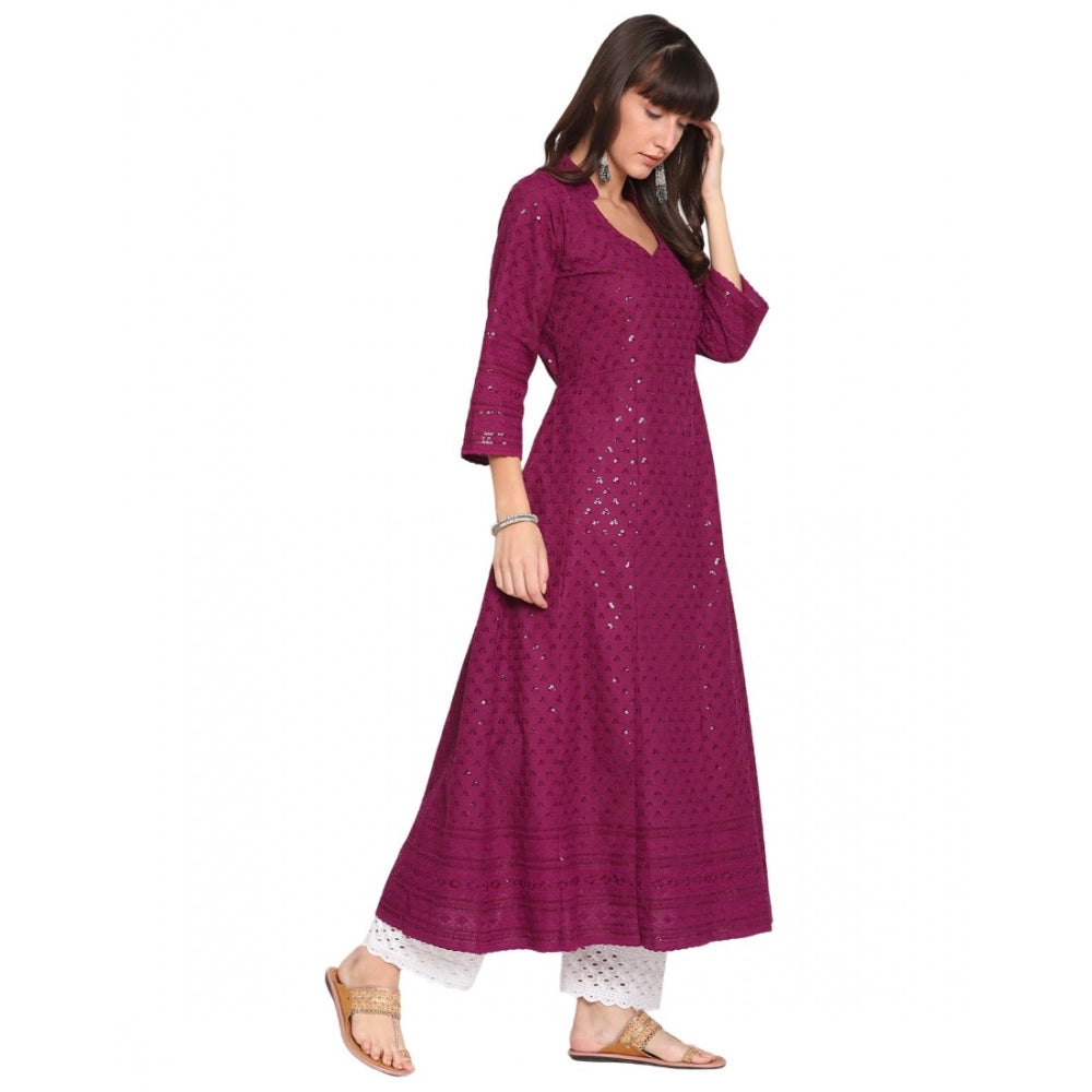 Casual 3/4th Sleeve Chikan Embroidery Cotton Kurti