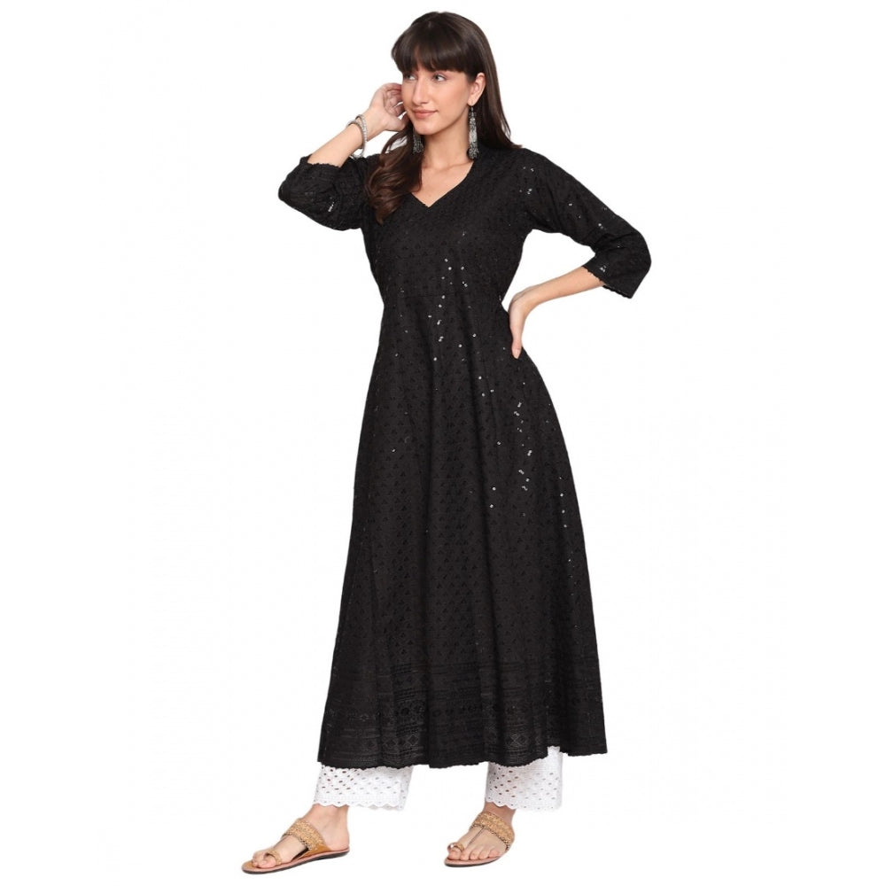 Casual 3/4th Sleeve Chikan Embroidery Cotton Kurti