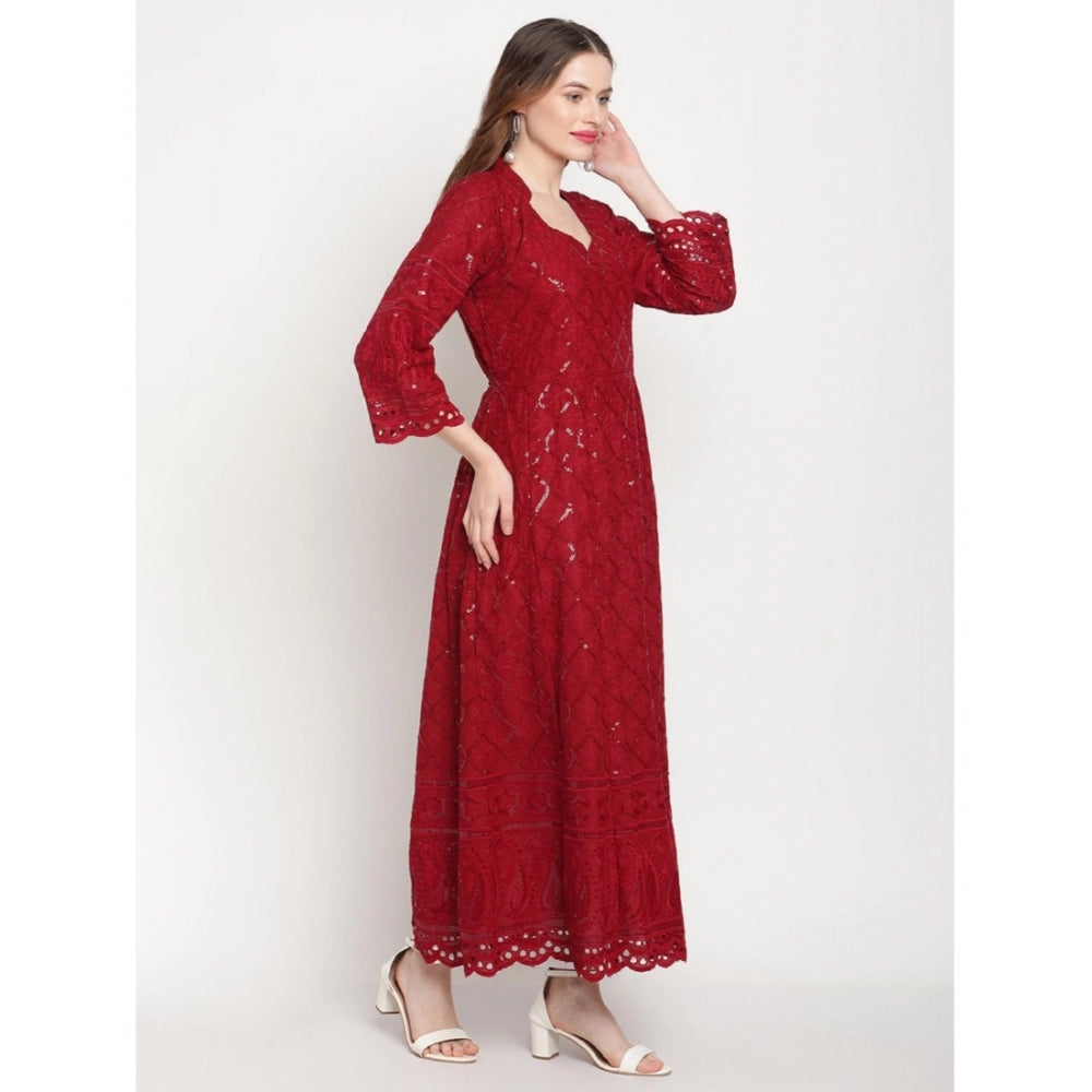 Casual 3/4th Sleeve Embroidered Cotton Kurti