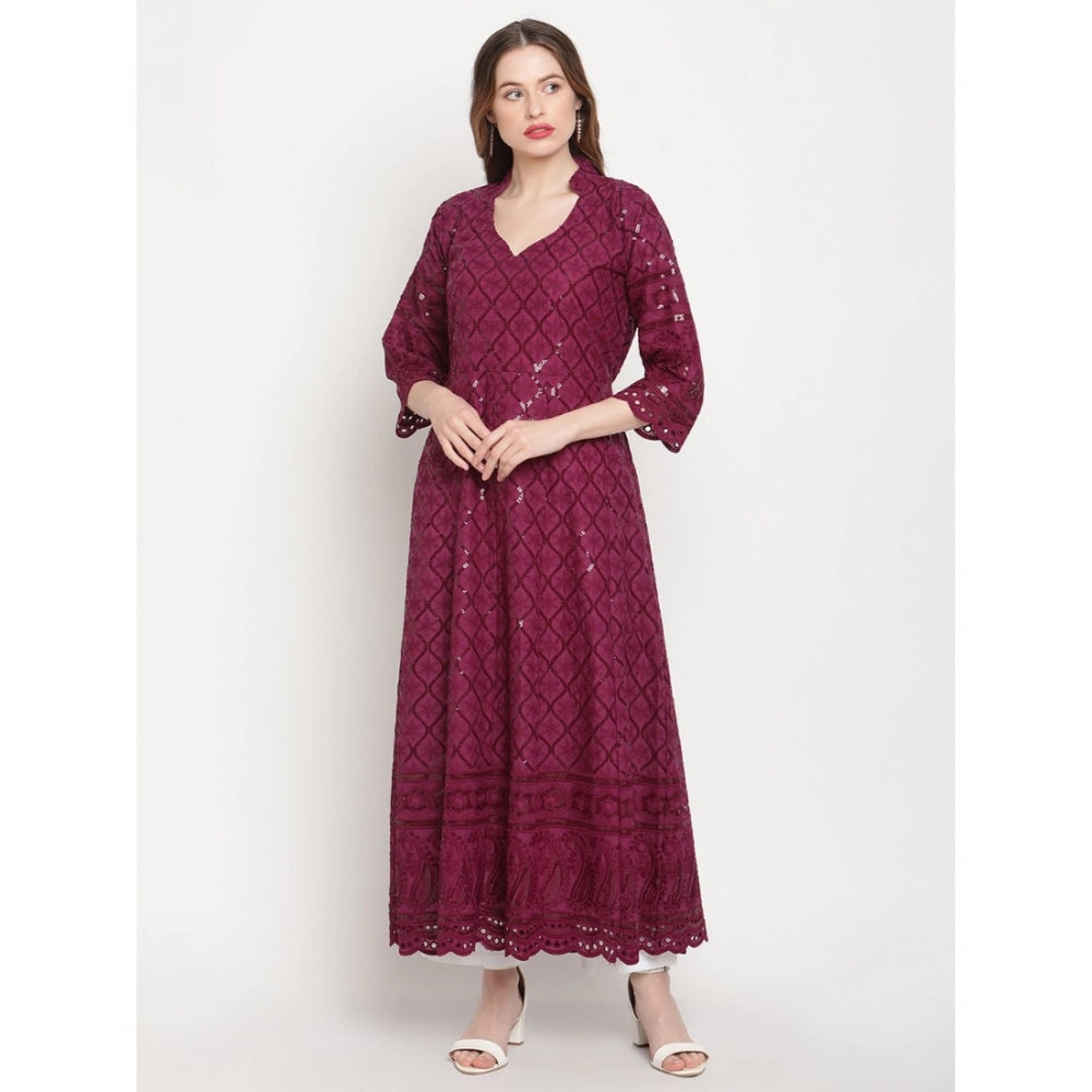 Casual 3/4th Sleeve Embroidered Cotton Kurti