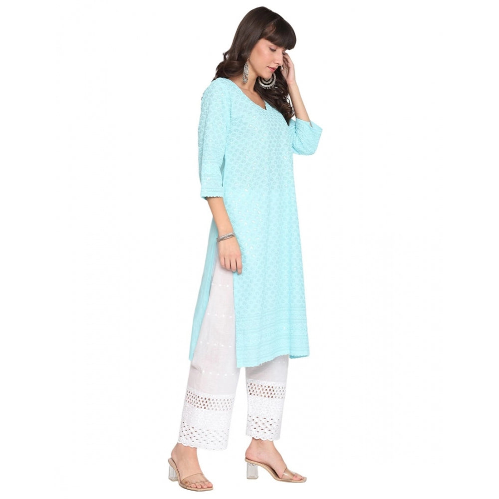 Casual 3/4th Sleeve Chikan Embroidery Cotton Kurti