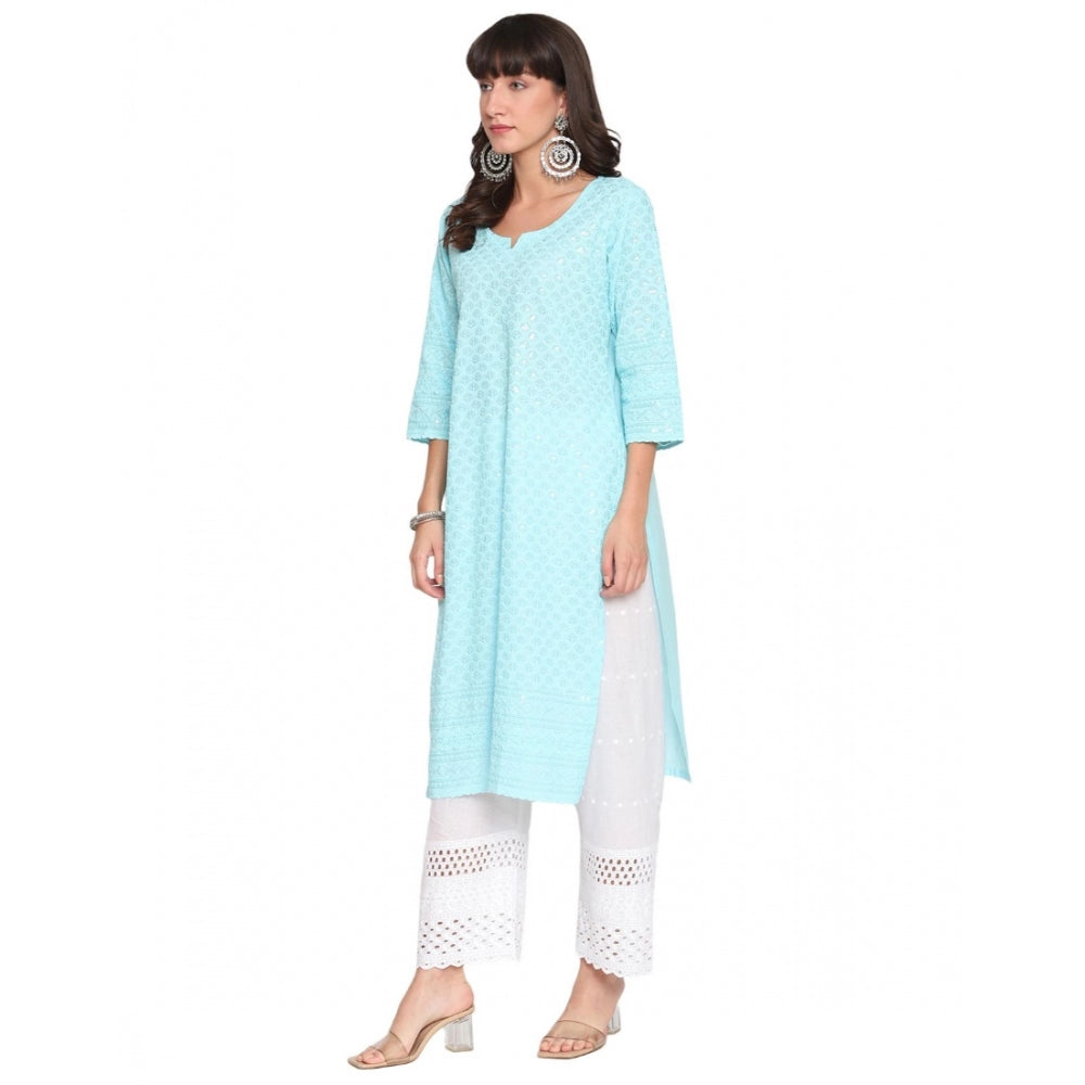 Casual 3/4th Sleeve Chikan Embroidery Cotton Kurti