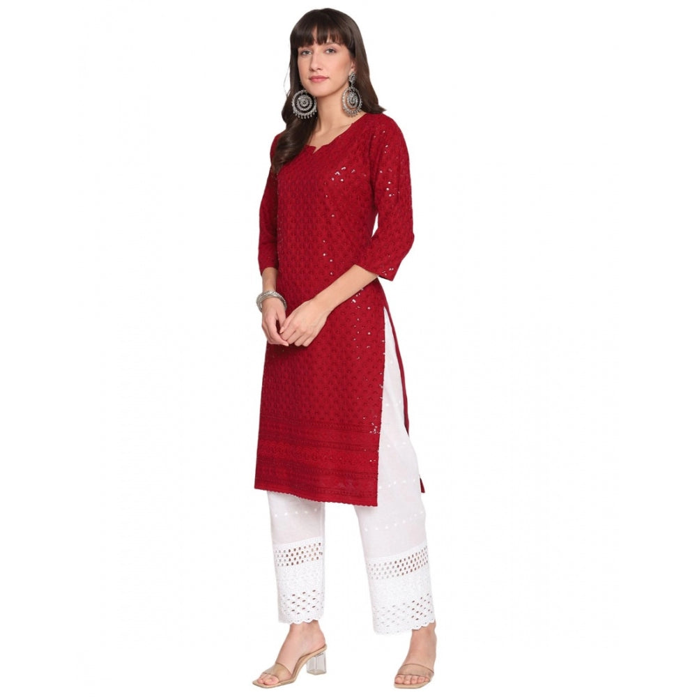 Casual 3/4th Sleeve Chikan Embroidery Cotton Kurti