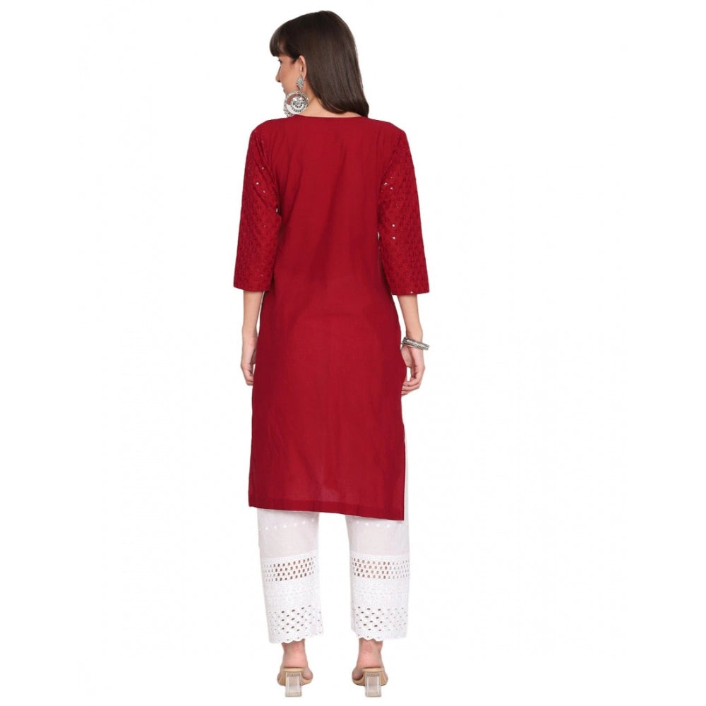 Casual 3/4th Sleeve Chikan Embroidery Cotton Kurti