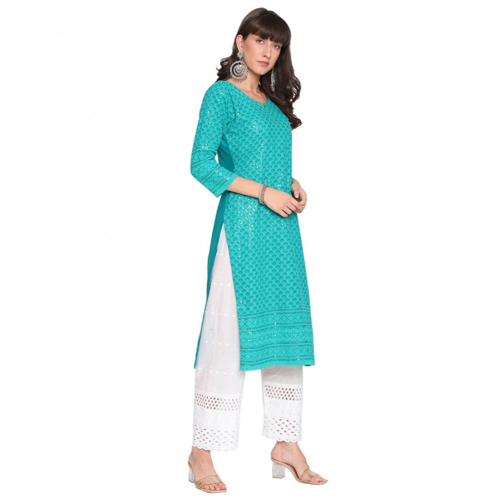 Casual 3/4th Sleeve Chikan Embroidery Cotton Kurti