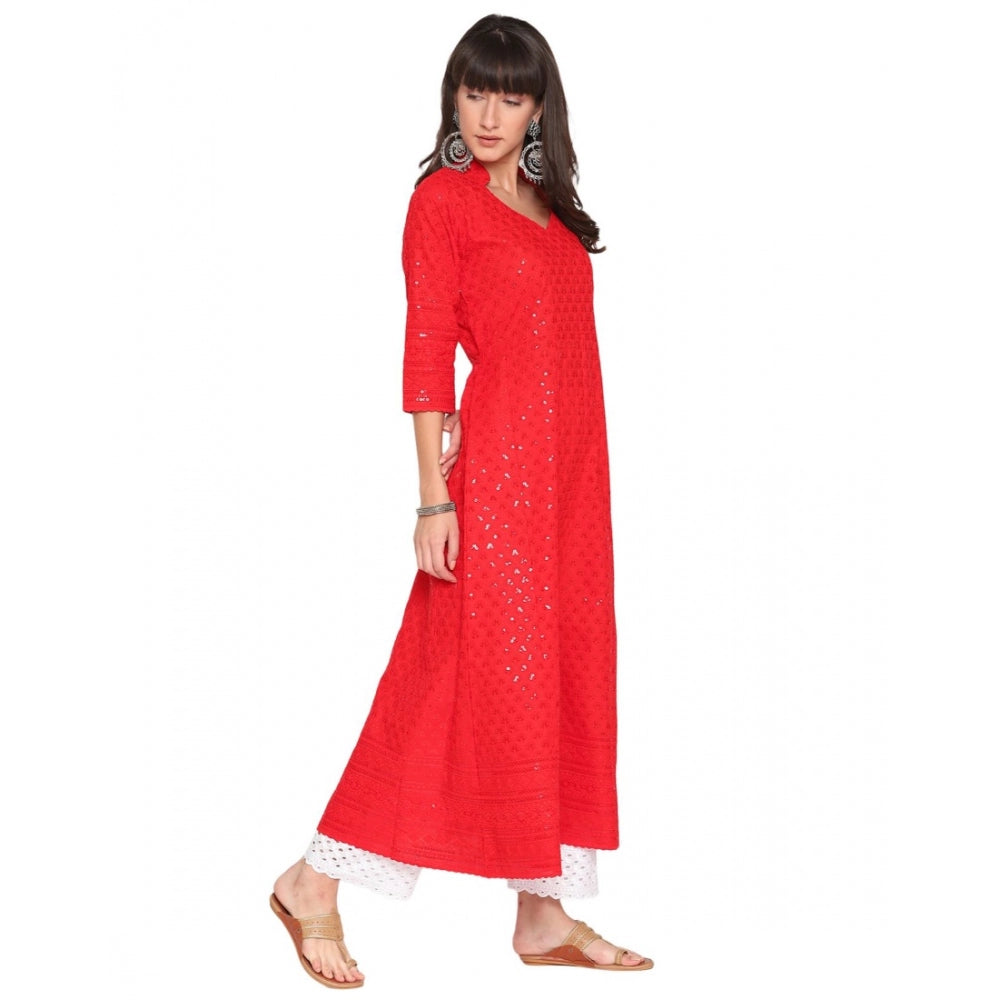 Casual 3/4th Sleeve Chikan Embroidery Cotton Kurti