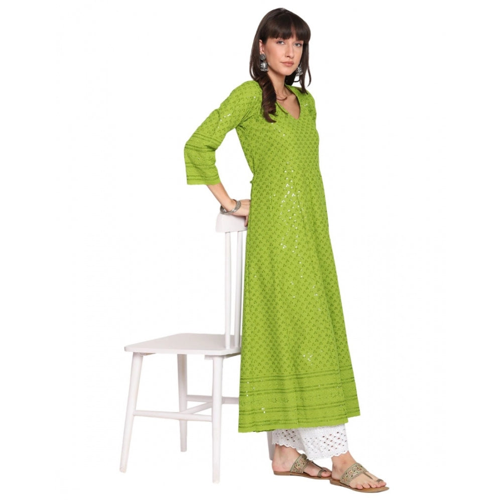 Casual 3/4th Sleeve Chikan Embroidery Cotton Kurti