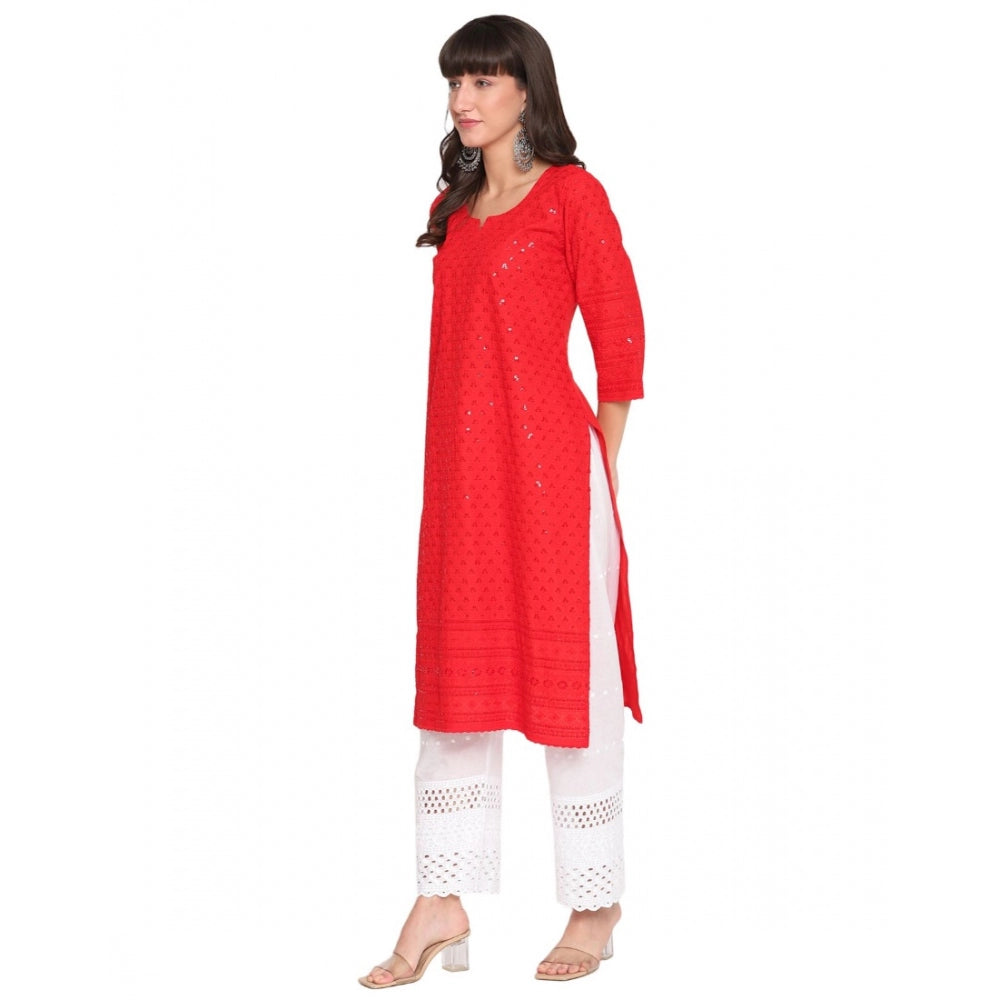 Casual 3/4th Sleeve Chikan Embroidery Cotton Kurti