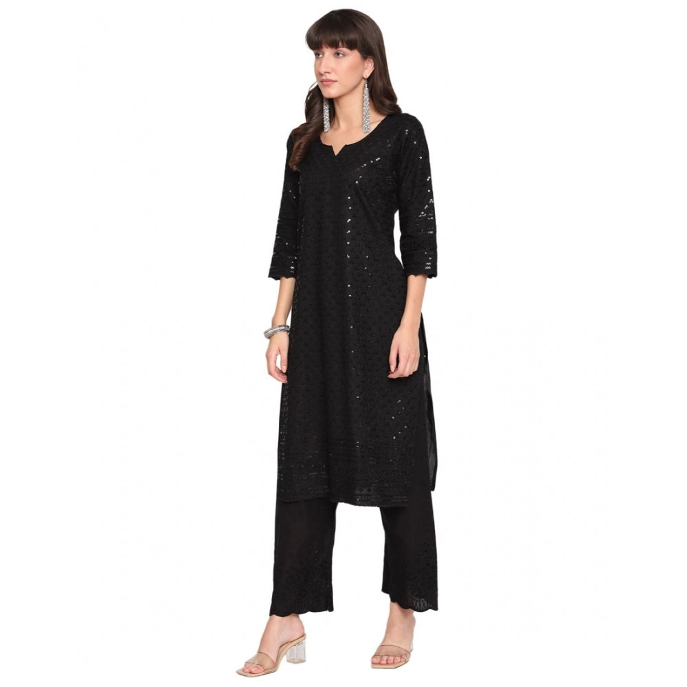 Casual 3/4th Sleeve Chikan Embroidery Cotton Kurti