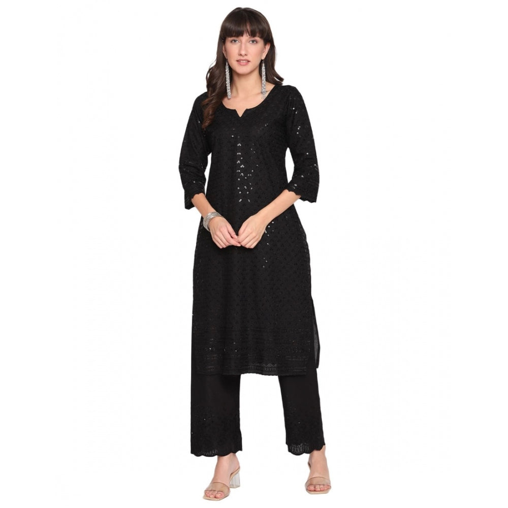 Casual 3/4th Sleeve Chikan Embroidery Cotton Kurti