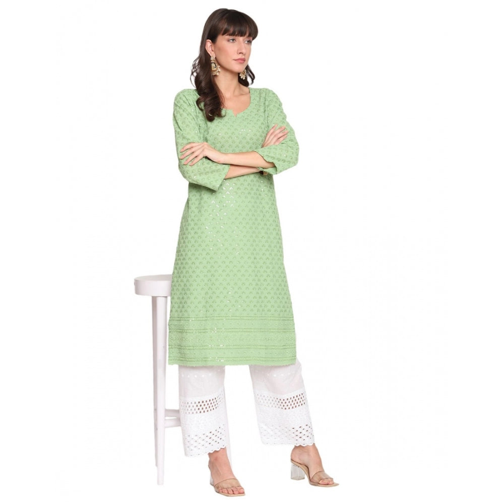 Casual 3/4th Sleeve Chikan Embroidery Cotton Kurti