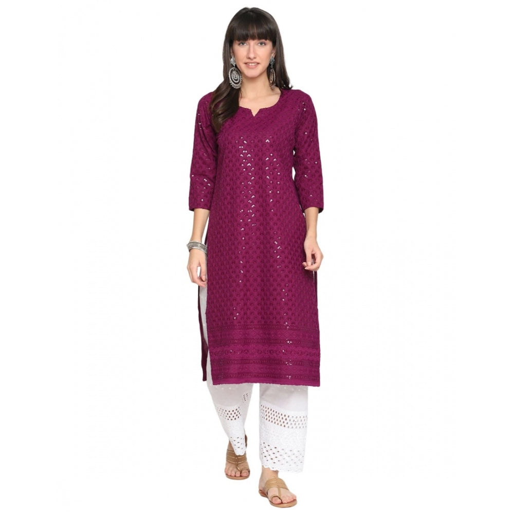 Casual 3/4th Sleeve Chikan Embroidery Cotton Kurti