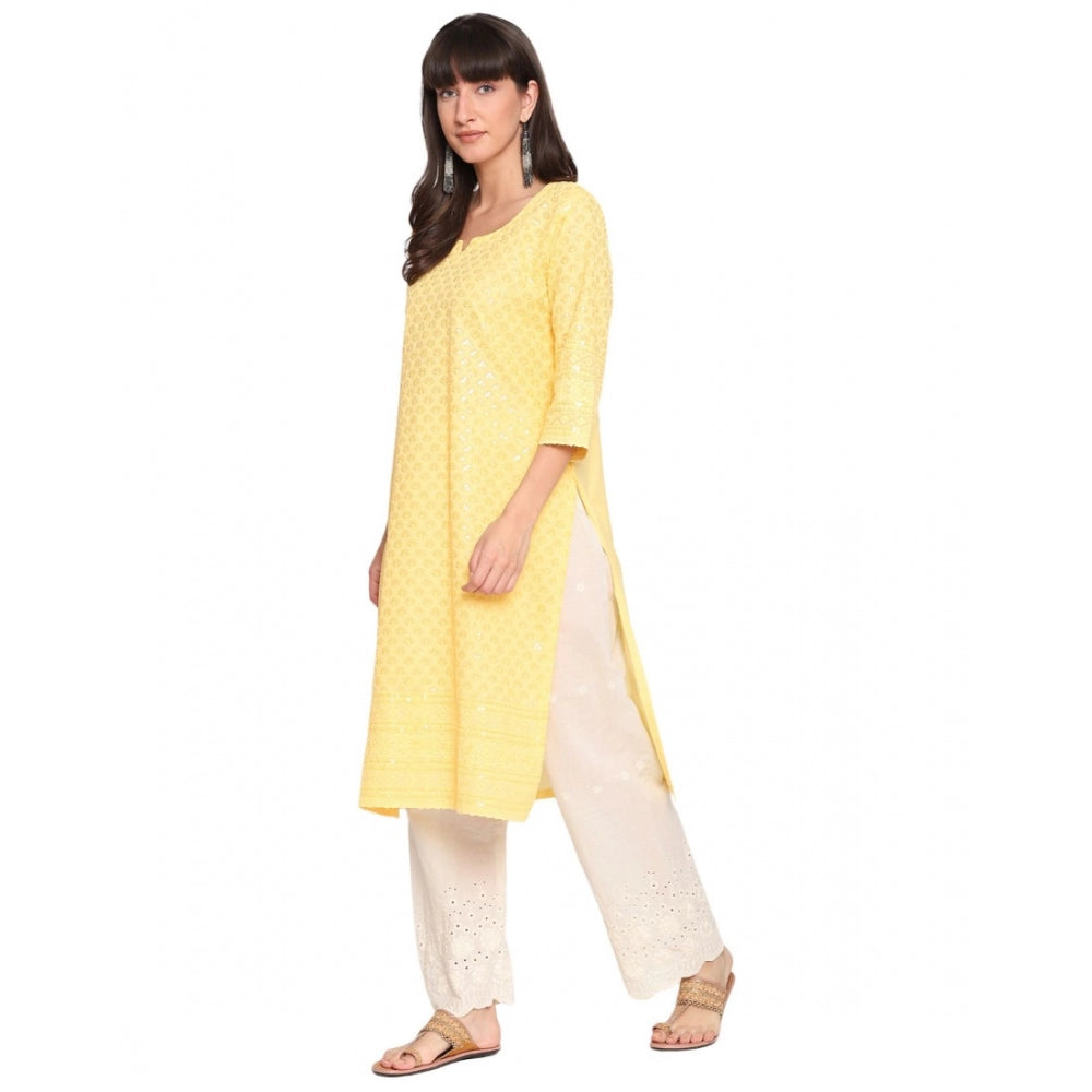 Casual 3/4th Sleeve Chikan Embroidery Cotton Kurti