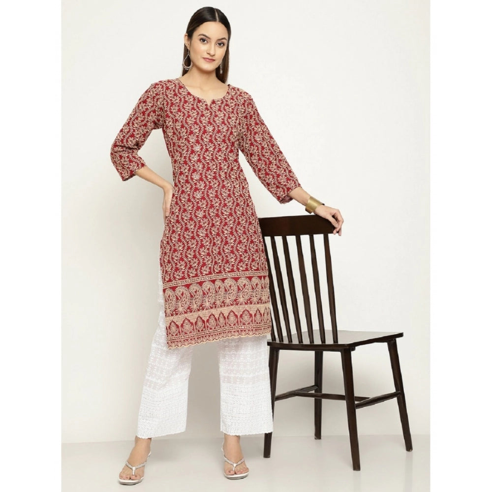 Casual 3/4th Sleeve Chikan Embroidery Cotton Kurti