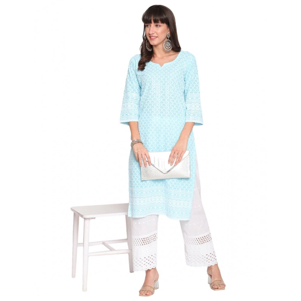 Casual 3/4th Sleeve Chikan Embroidery Cotton Kurti