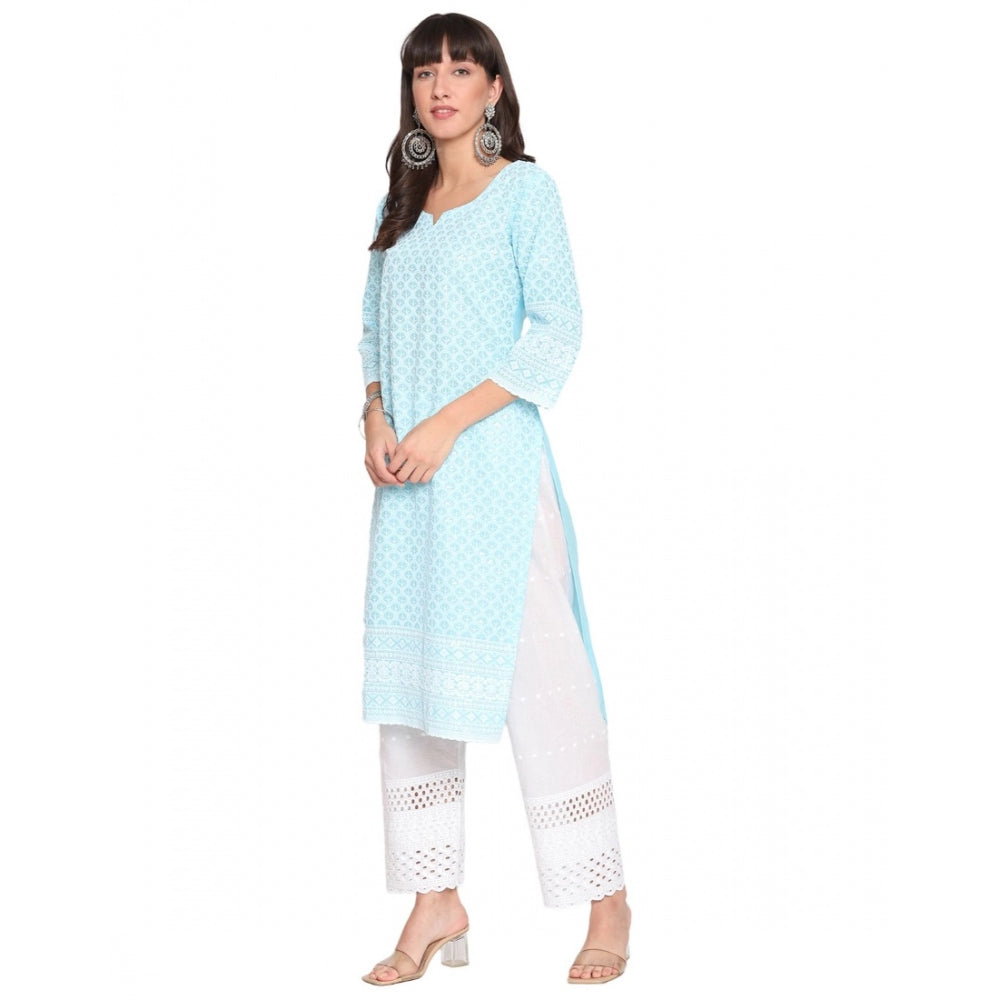 Casual 3/4th Sleeve Chikan Embroidery Cotton Kurti