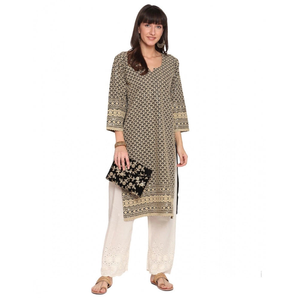 Casual 3/4th Sleeve Chikan Embroidery Cotton Kurti