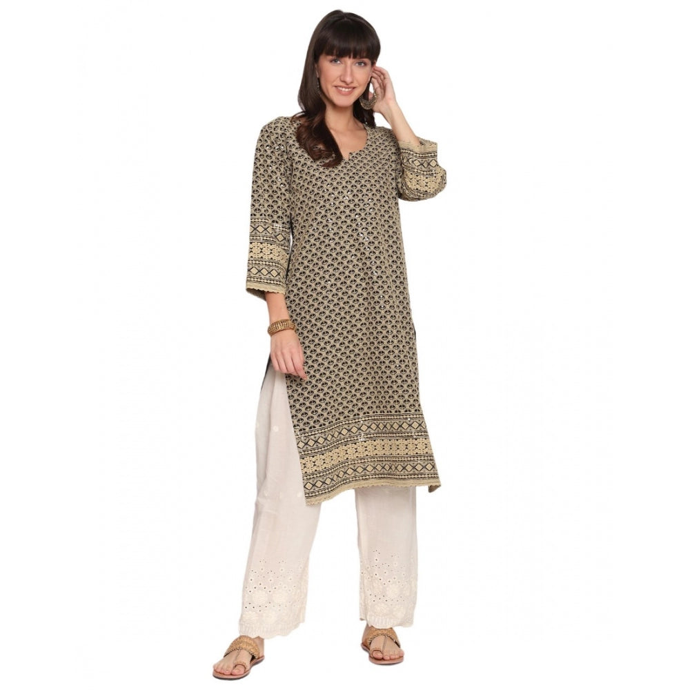 Casual 3/4th Sleeve Chikan Embroidery Cotton Kurti