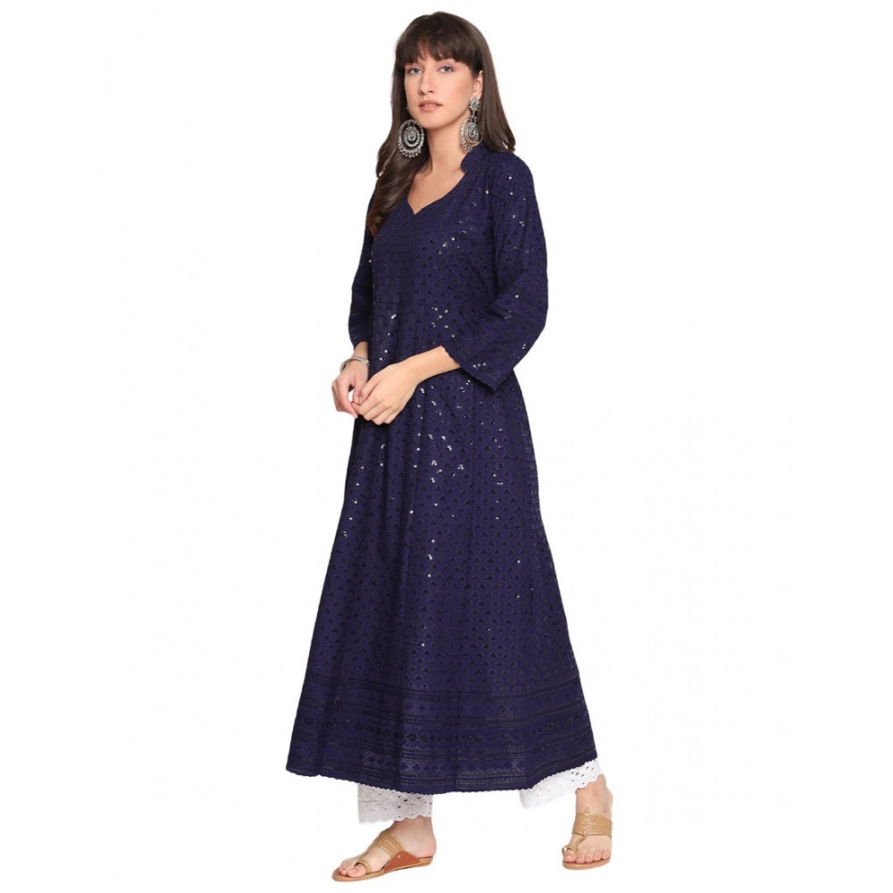 Casual 3/4th Sleeve Chikan Embroidery Cotton Kurti