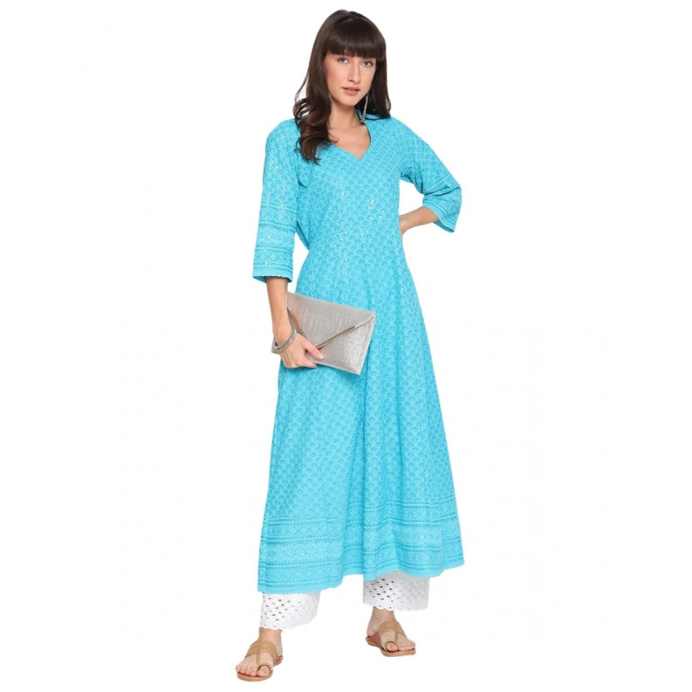 Casual 3/4th Sleeve Chikan Embroidery Cotton Kurti