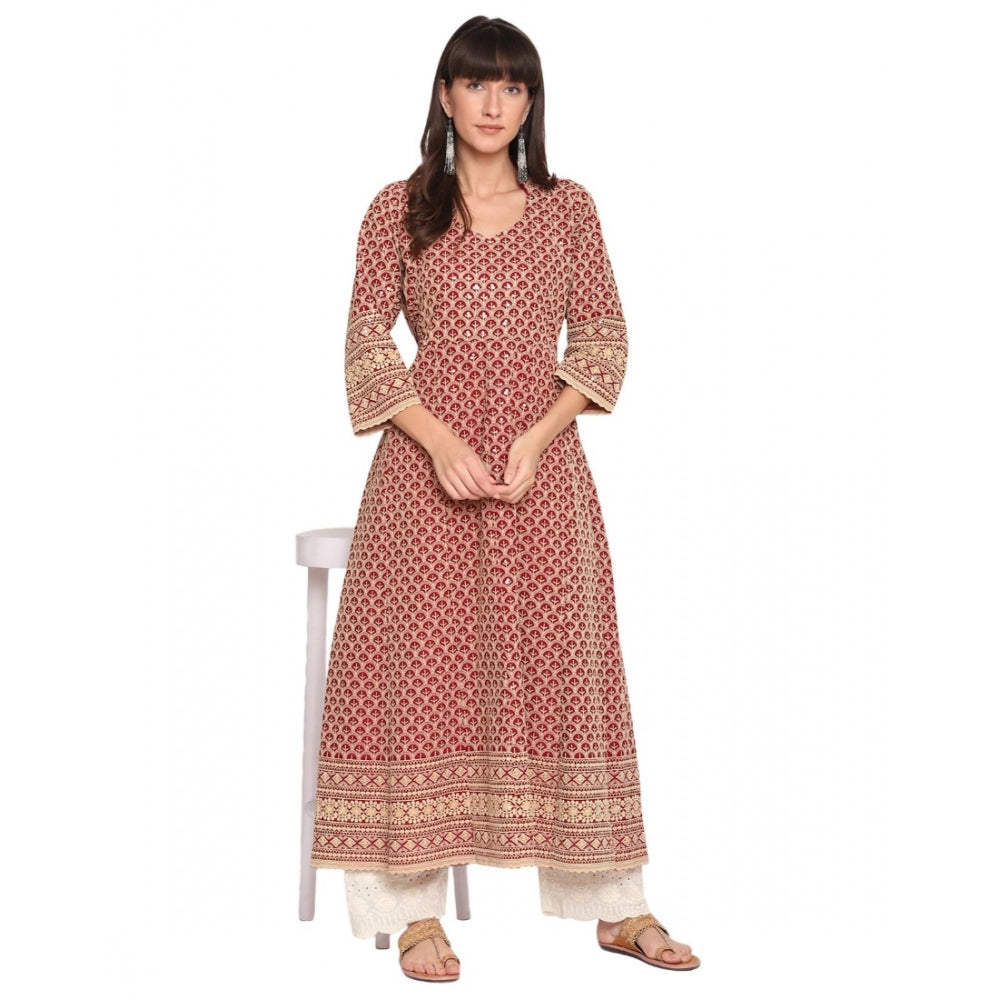 Casual 3/4th Sleeve Chikan Embroidery Cotton Kurti