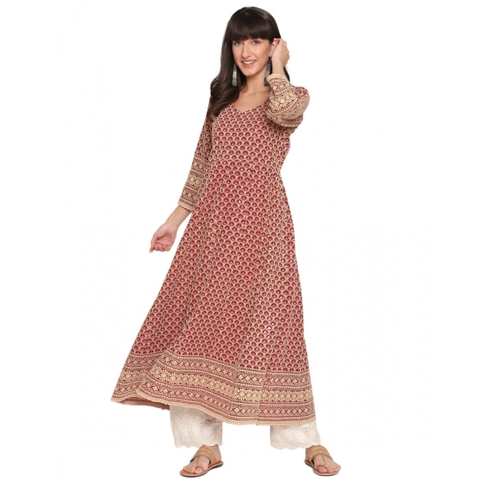 Casual 3/4th Sleeve Chikan Embroidery Cotton Kurti