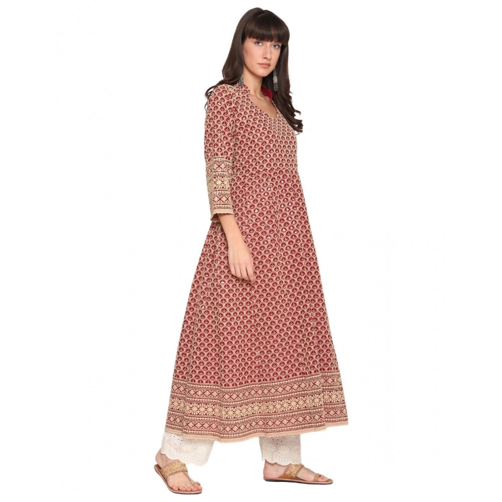 Casual 3/4th Sleeve Chikan Embroidery Cotton Kurti