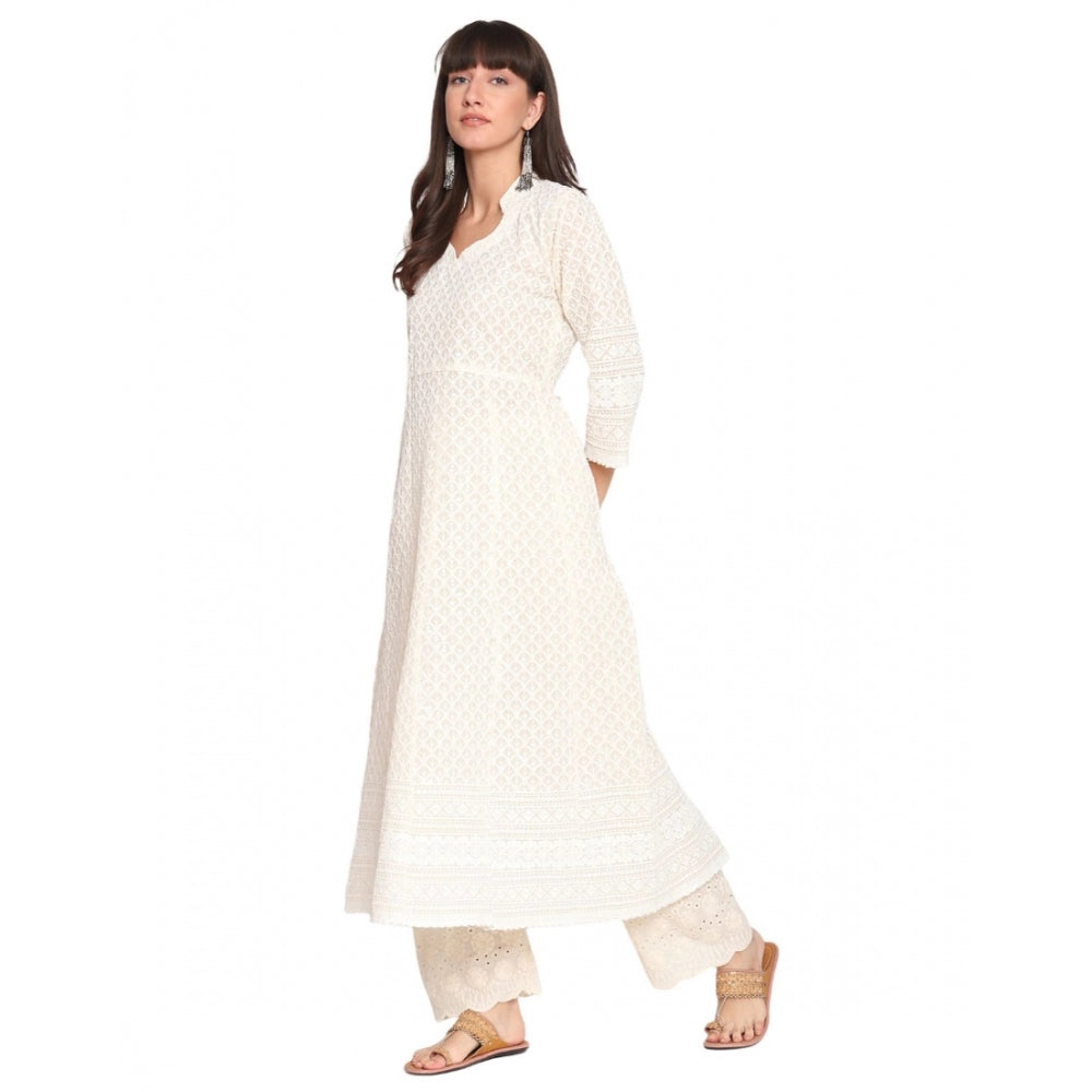 Casual 3/4th Sleeve Embroidered Cotton Kurti