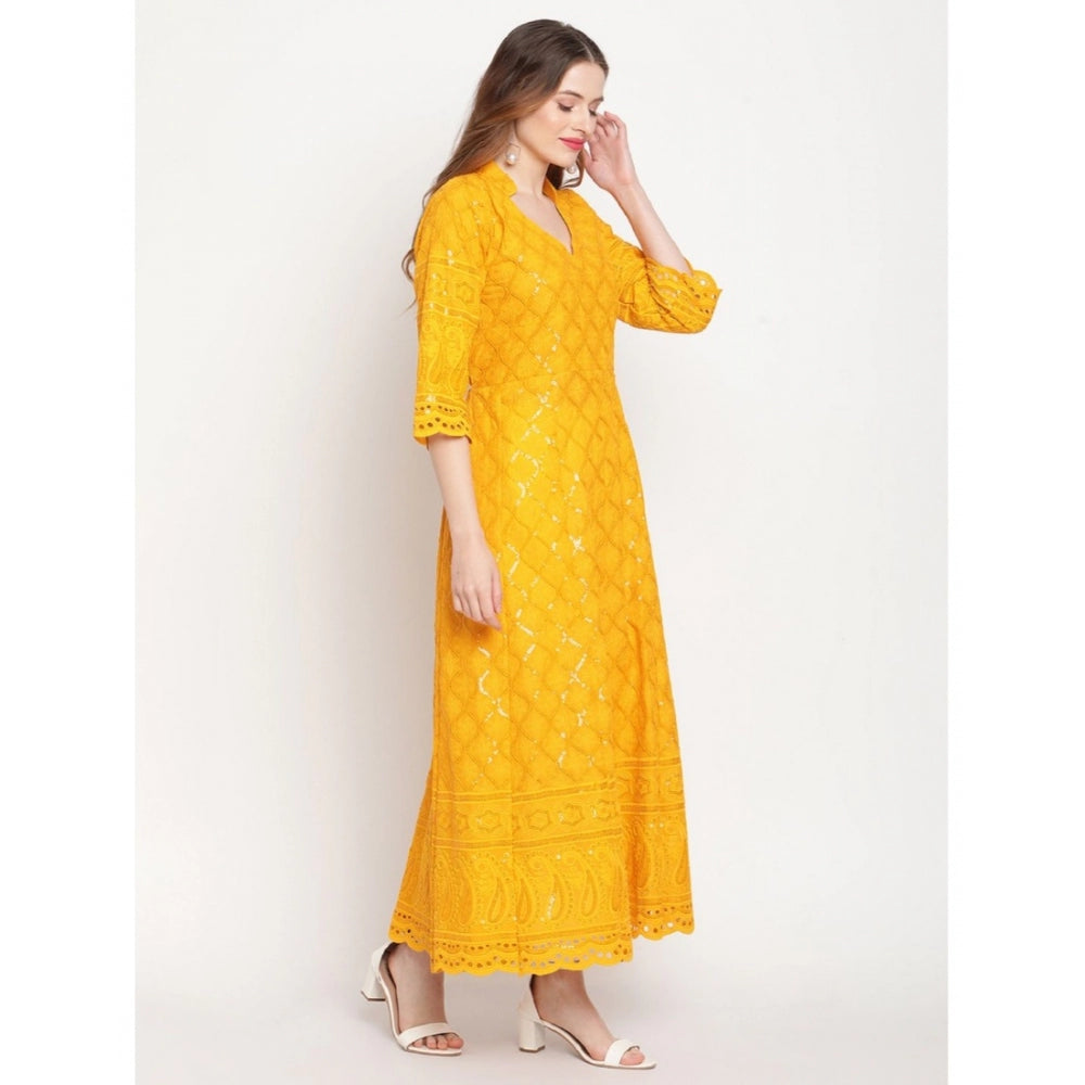 Casual 3/4th Sleeve Embroidered Cotton Kurti