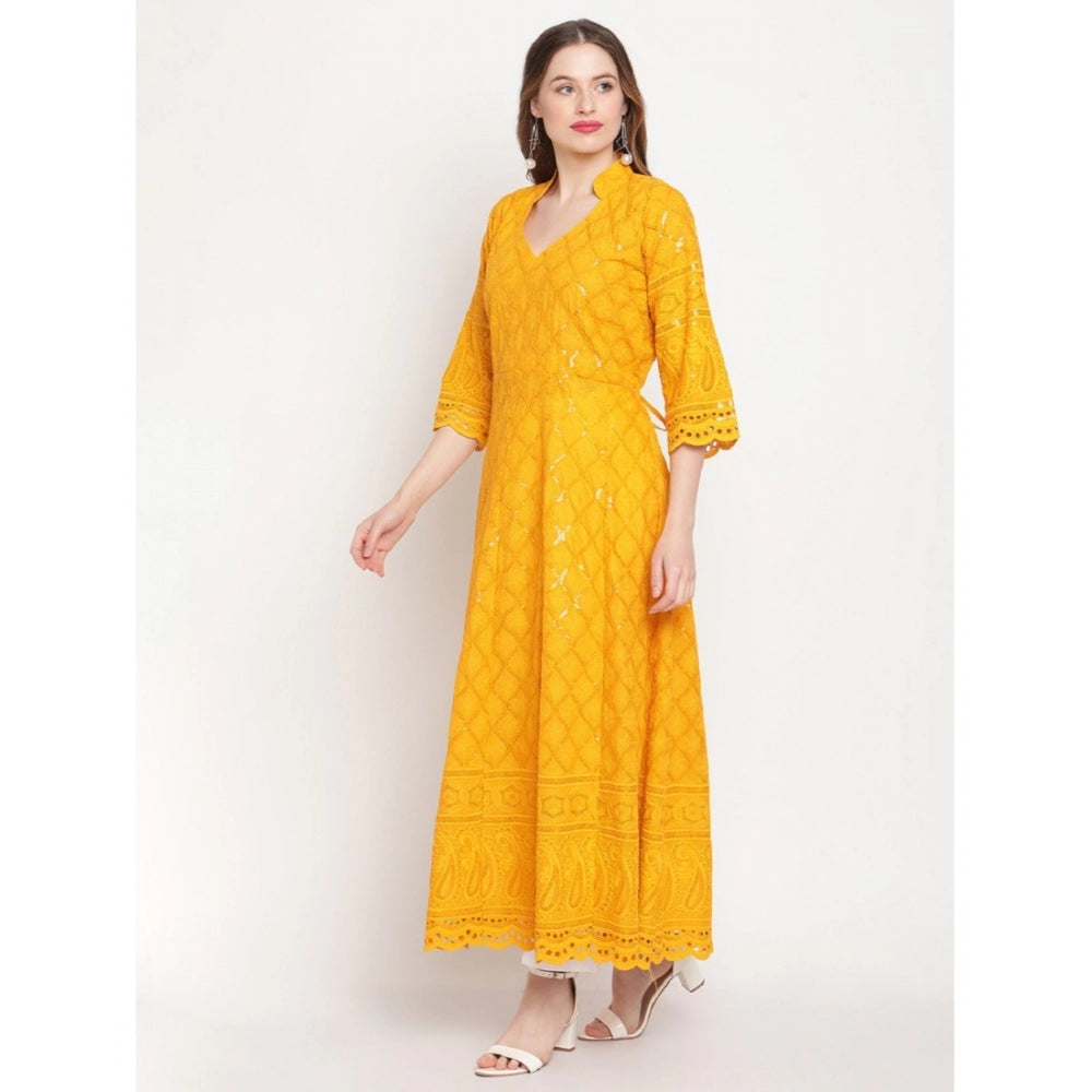 Casual 3/4th Sleeve Embroidered Cotton Kurti