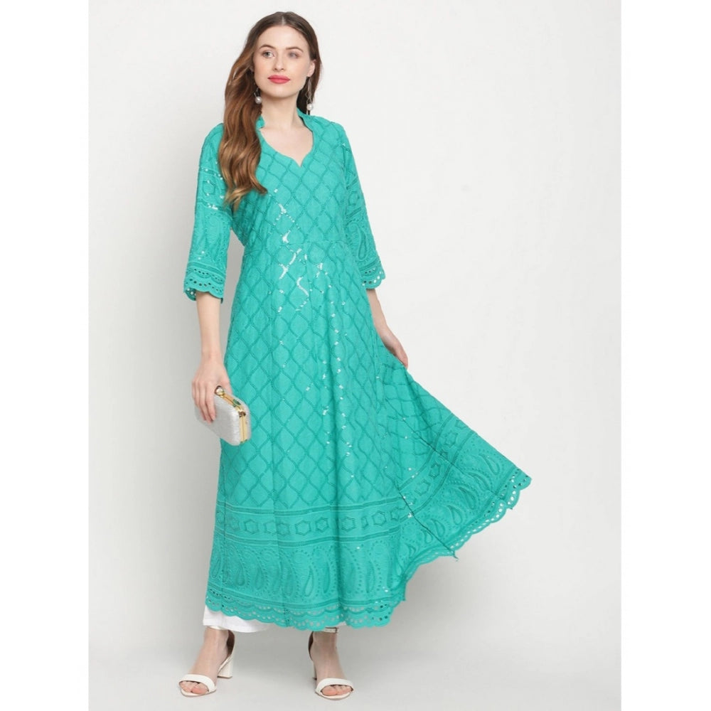 Casual 3/4th Sleeve Embroidered Cotton Kurti