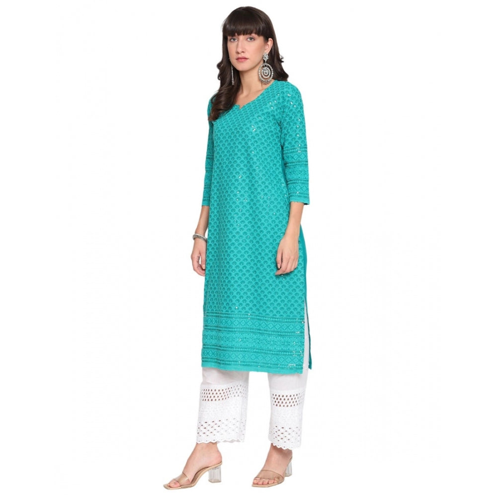 Casual 3/4th Sleeve Chikan Embroidery Cotton Kurti