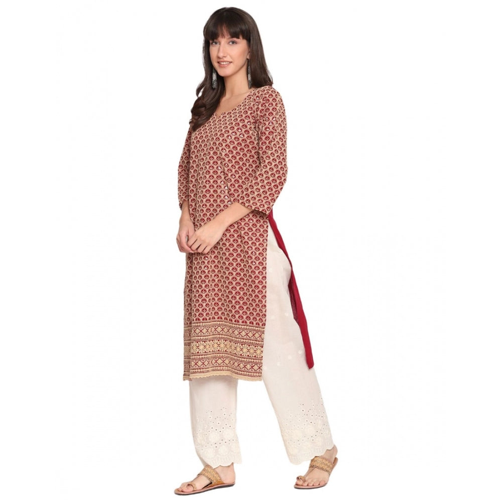 Casual 3/4th Sleeve Embroidered Cotton Kurti